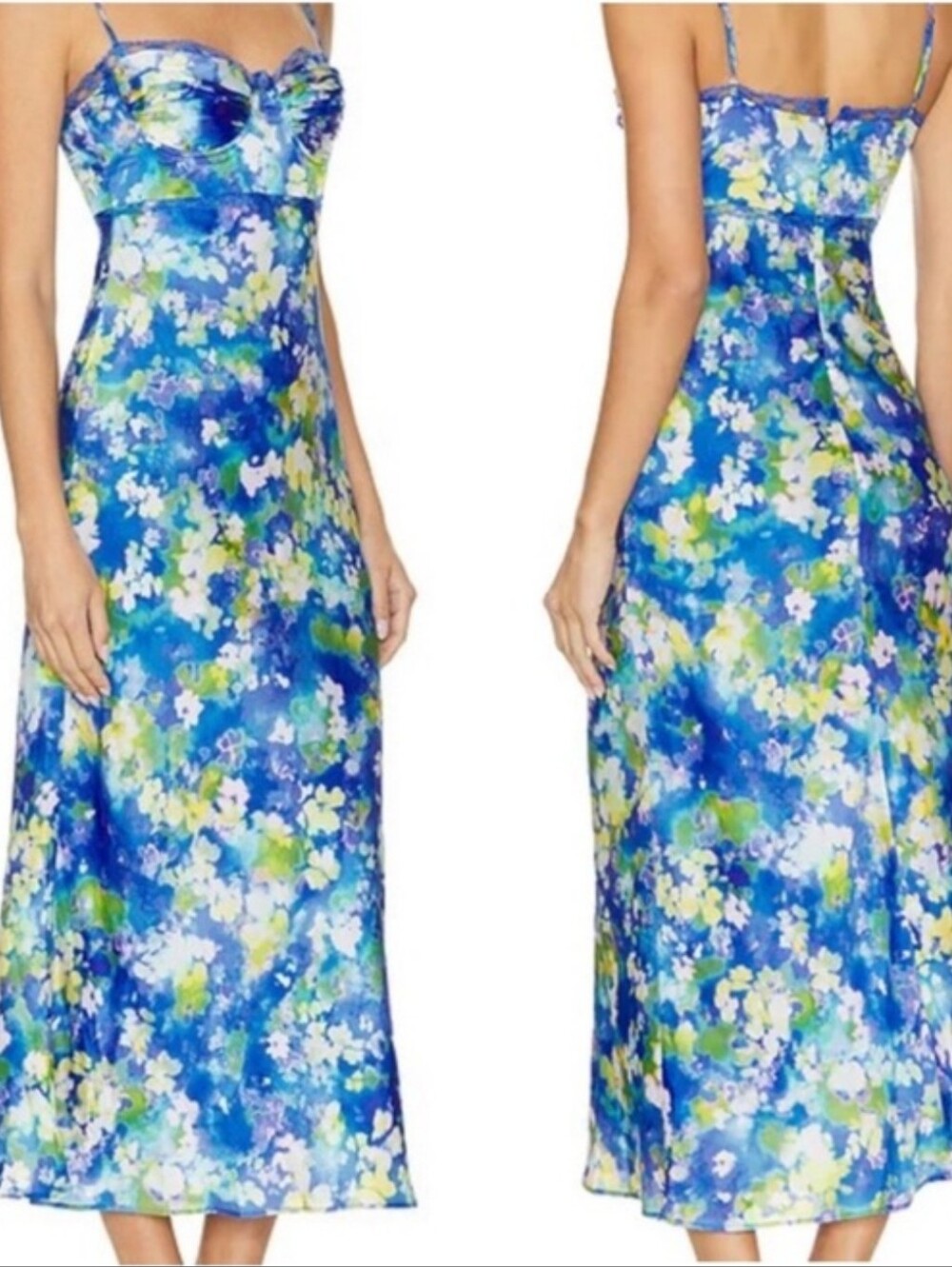 Astr Blue Floral Maxi Dress with Green Accents